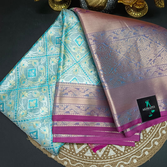 Blue vaibavam Vegan pastel kanchi brocade saree JA25327