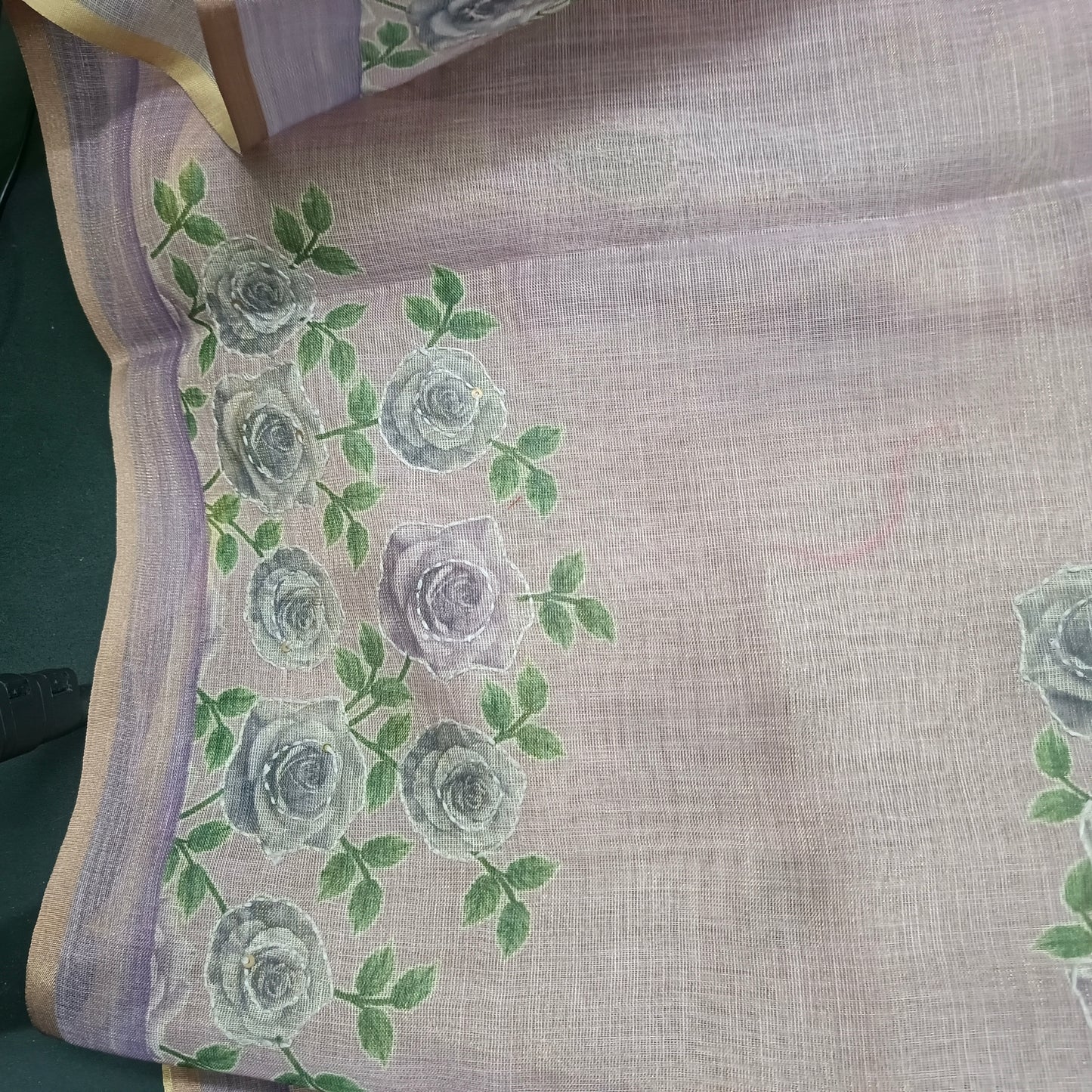 Purple Kantha blooms Vegan linen kantha work saree SA25710