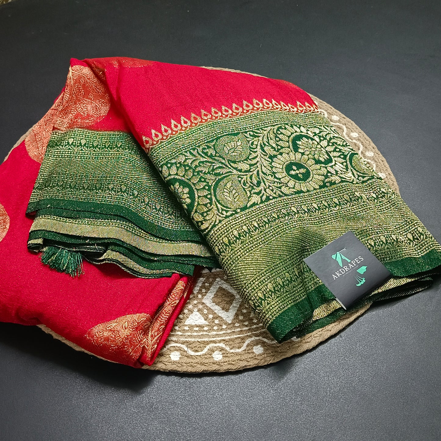 Red banarasi vana premium vegan Kaddi georgette saree MA25207