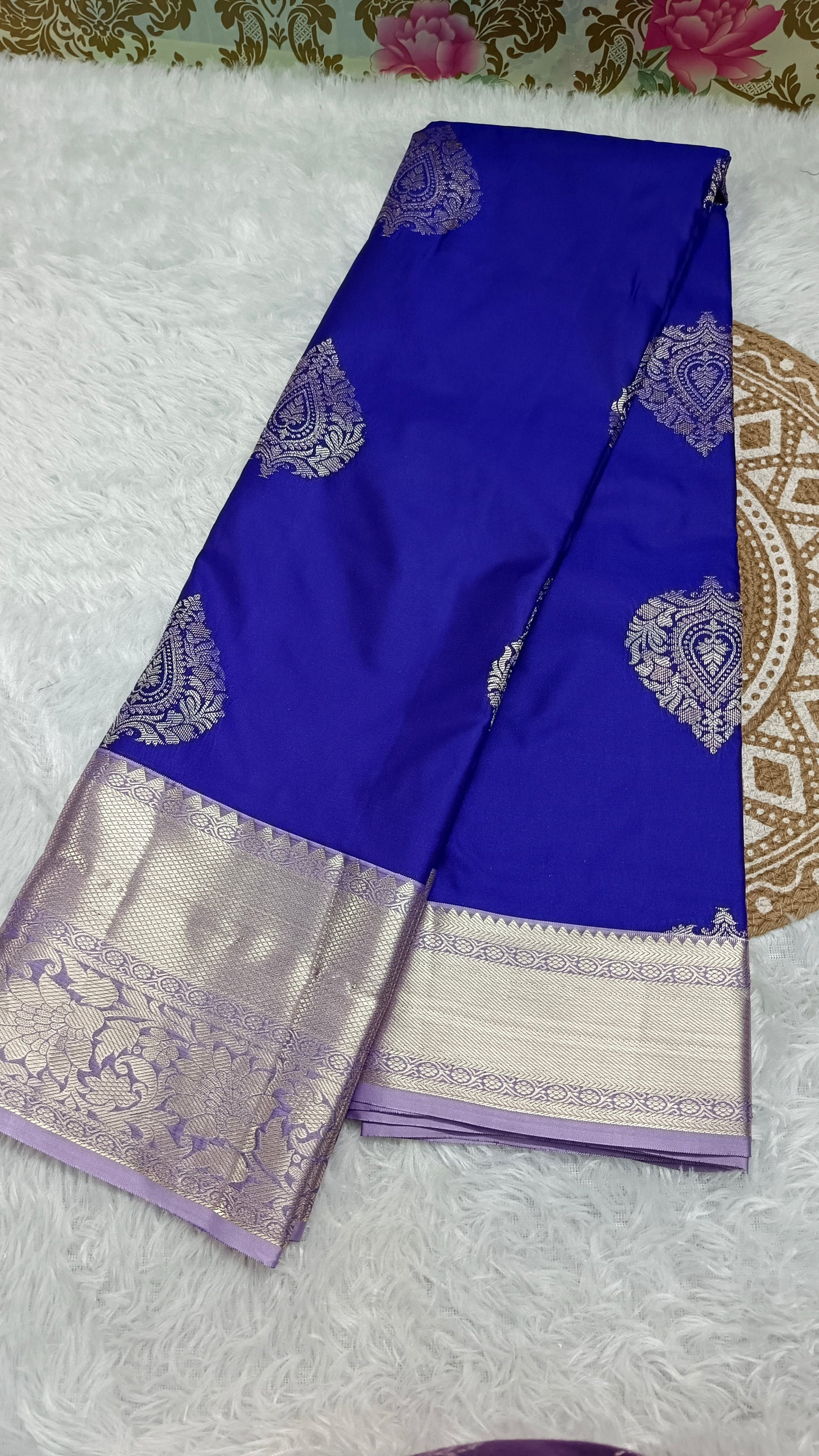 Royal blue with Pastel Varnajalam vegan premium kanchi silk saree LA25916