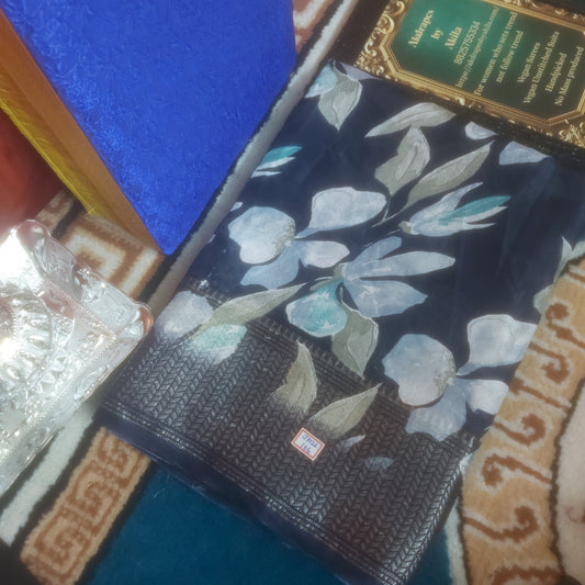 Navy Blue Vegan dola floral Weaving border saree JA26106